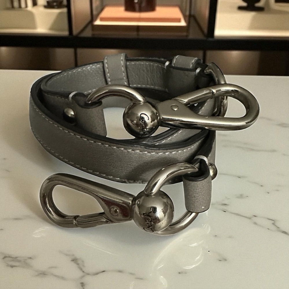 Coach Gray leather purse/bag strap with Silver Ball Coach Logo hardware